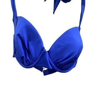 Vibrant Blue Bikini Top size 10 like new, lined. Tie top, , band 15 with stretch